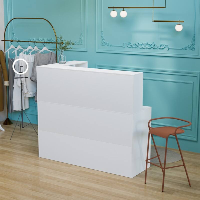 L-Shaped Modern Reception Desk Front Desk with Moveable Shelves and Lockable Drawers
