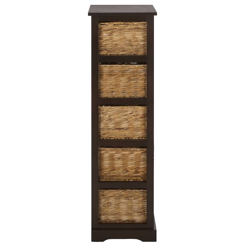 SAFAVIEH Faith Distressed Black 5-Drawer Wicker Basket Storage Tower - 17.3" x 13.4" x 46.1" - 17"W x 13"D x 46"H