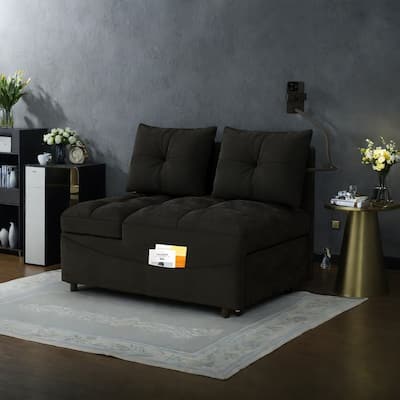 27.56" Velvet 2-Seater Sleeper Sofa Chair with USB Ports, Reclining Angles And Storage