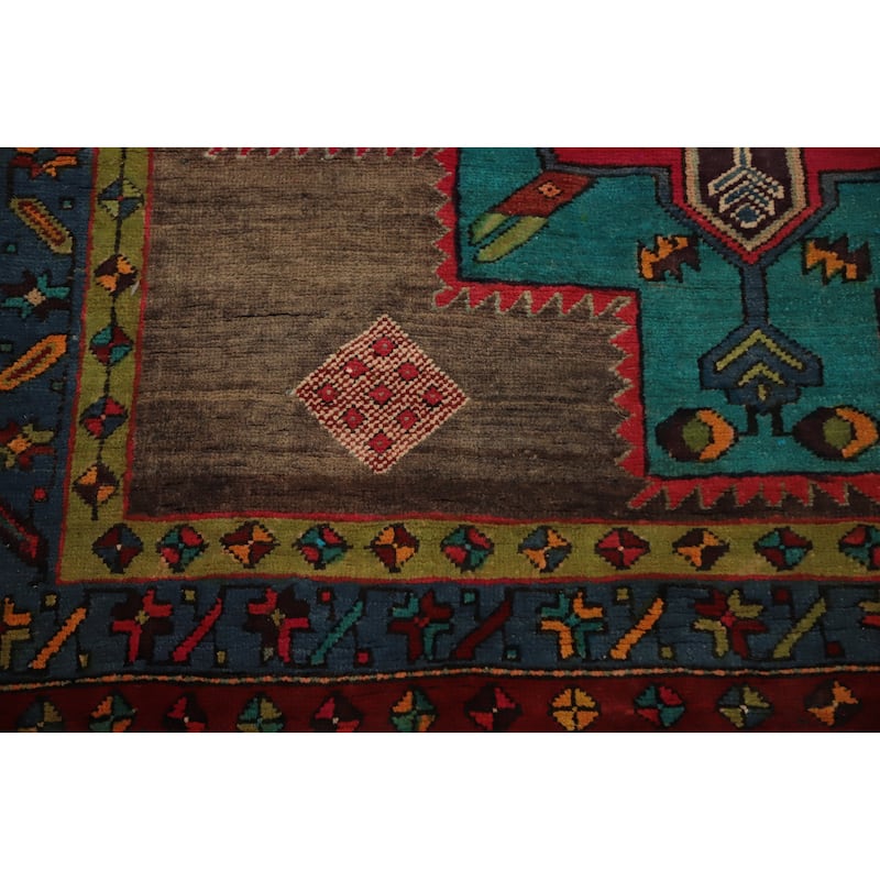 Hand Knotted Oriental 100% Wool Carpet Traditional Tribal Brown Heriz Area Rug - 10' 8'' X 4' 7''