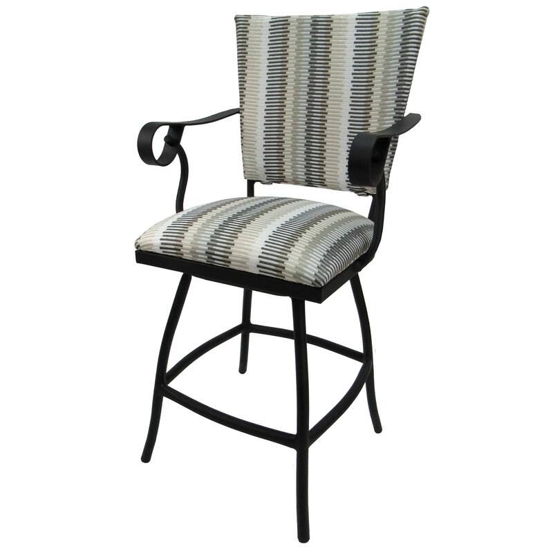 Swivel Counter 26" Bar Stool with a Padded Back - Jenna - Black Frame - 26 inch Seat - Linen Sun Stripe