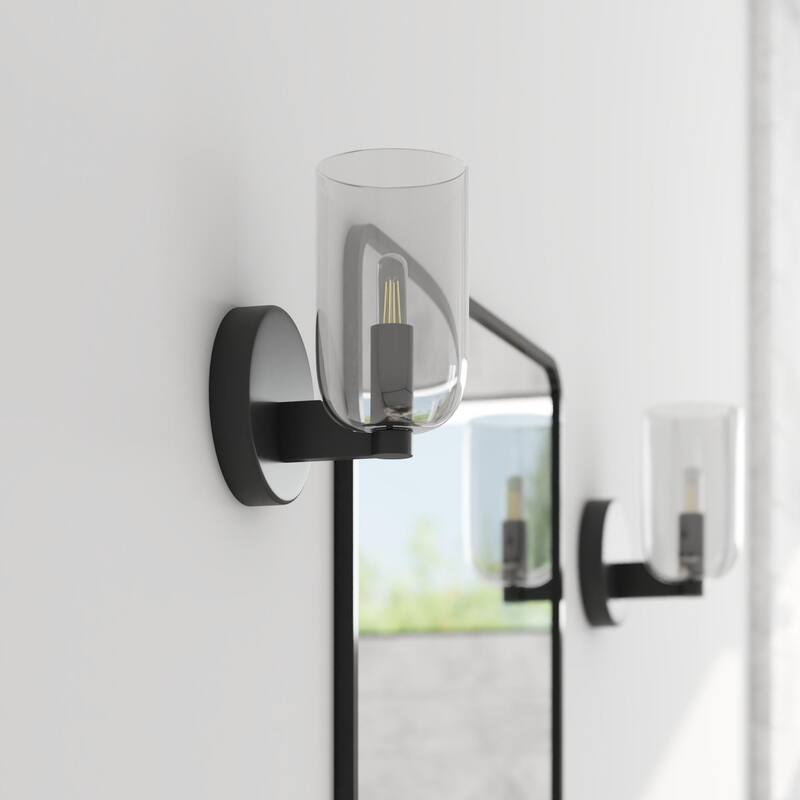 Prominence Home 1-Light Hansley Matte Black Wall Sconce with Clear Glass