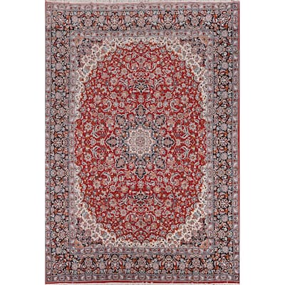 Traditional Kashan Turkish Rug Machine-Made Bedroom Red Carpet - 9'9" x 12'10"