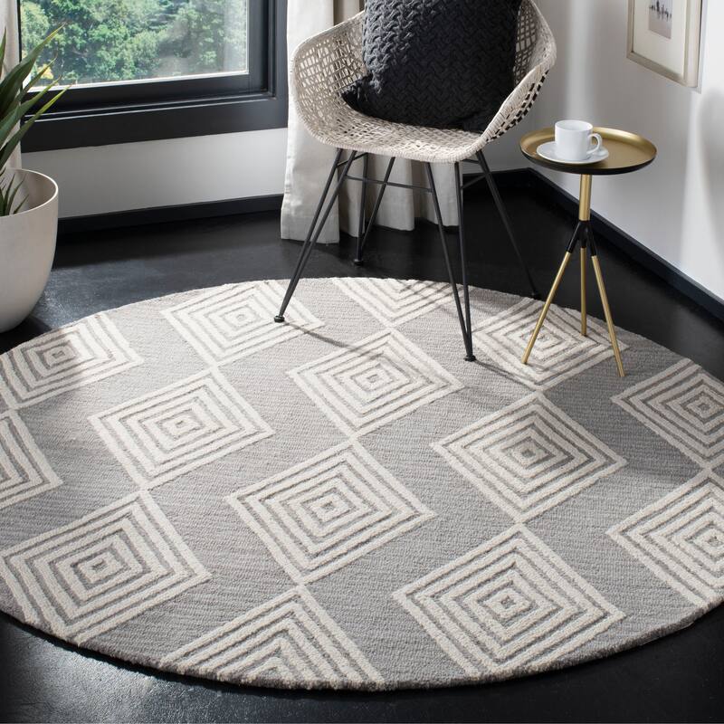 SAFAVIEH Handmade Blossom Miraldine Modern Floral Wool Rug - 6' Round - Dark Grey/Ivory