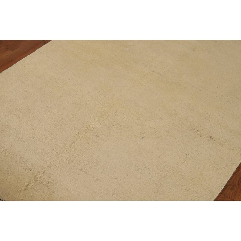 Muted Gold Beige Gabbeh Modern Rug Hand-Knotted Wool Carpet - 3'10"x 6'0"