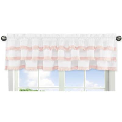 Boho Bohemian Window Curtain Valance - Blush Pink White Farmhouse Shabby Chic Designer Modern Minimalist Ruffle Fringe Cotton