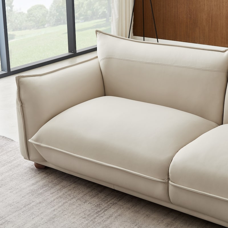 Manar Mid-Century Modern Luxury Genuine Leather Couch