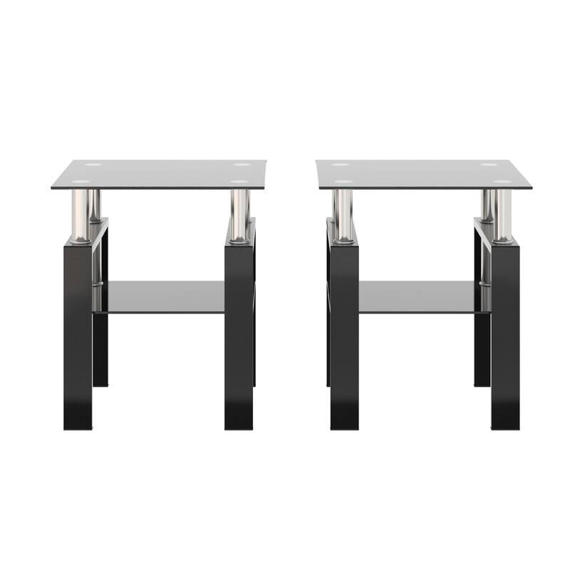 Set of 2, Modern Tempered Glass Tea Table Coffee Table End Table, Square Table for Living Room