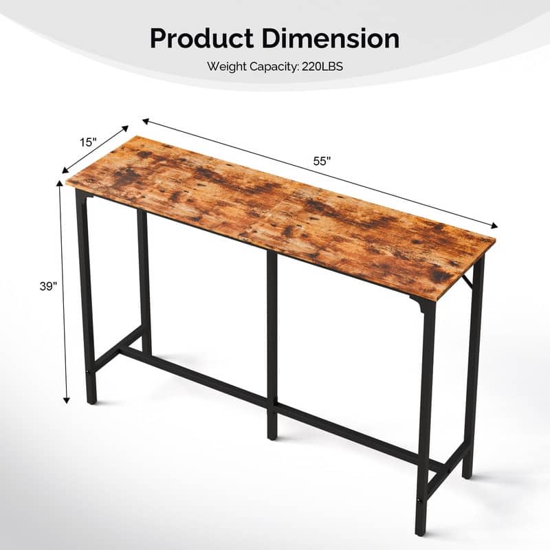 55'' Counter Height Bar Dining Table with Metal Frame Rectangular Pub Sofa Table for Kitchen ,Living Room