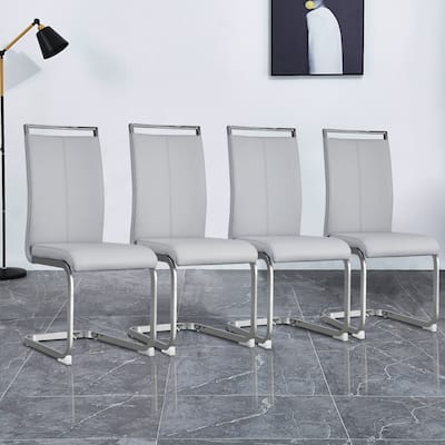 4PCS Dining Chairs,PU Faux Leather High Back Upholstered Side Chair with Chrome Metal Legs