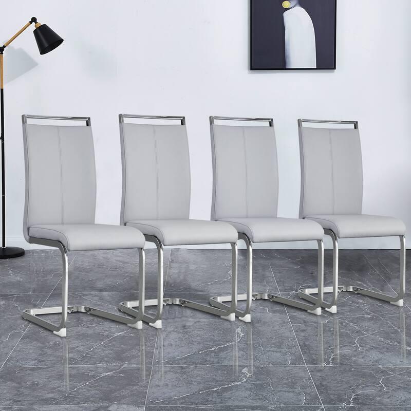 Set of 4 Modern Dining Chairs,High Back Side Chair with C-shaped Tube Chrome Metal Legs - Light Grey