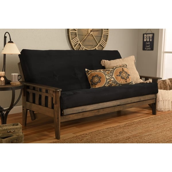slide 2 of 22, Somette Tucson Full-size Rustic Walnut Futon Set with Mattress Suede Black