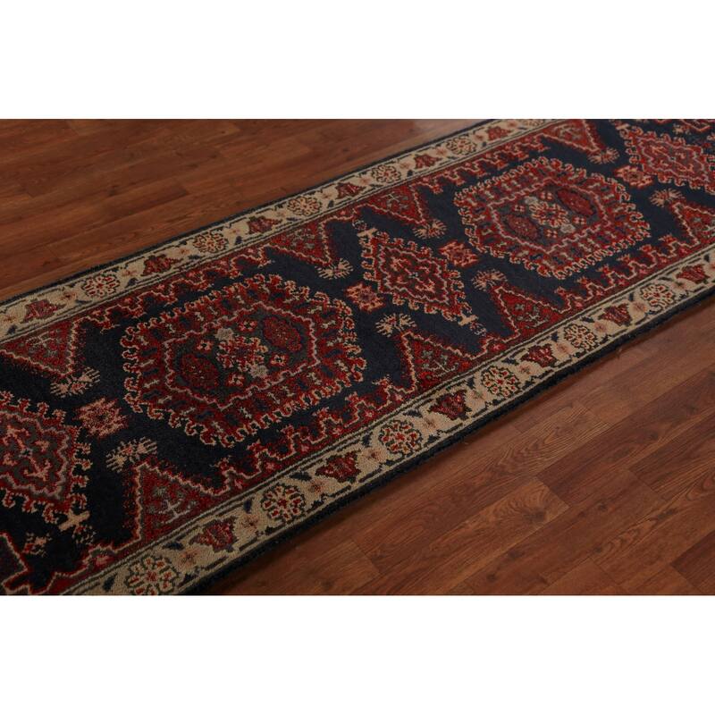 Geometric Viss Indian Runner Rug Handmade Wool Carpet - 2'7"x 8'0"