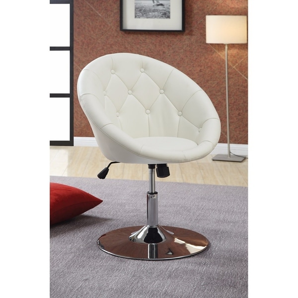 Modern Round Tufted White Swivel Accent Chair
