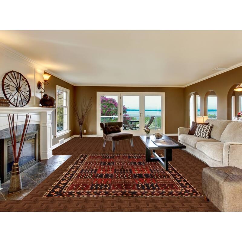 Red Geometric Bakhtiari Persian Vintage Rug Handmade Wool Carpet - 6'9" x 9'4"