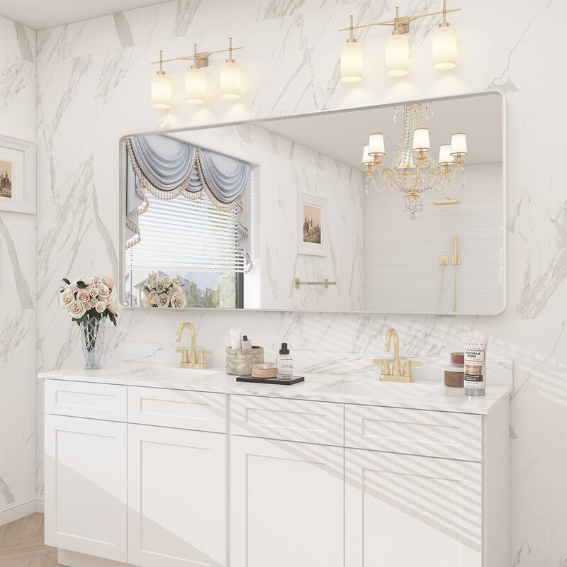 Modern Metal Frame Wall Mounted Bathroom Vanity Mirror - 60x28 - Silver