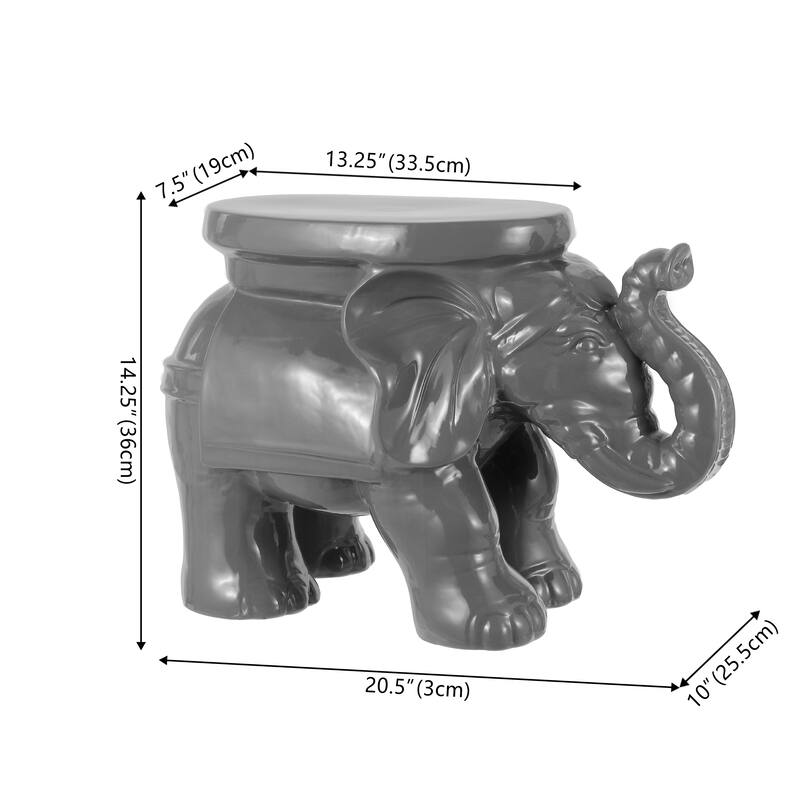 White Elephant 14.2" Ceramic Garden Stool, White by JONATHAN Y