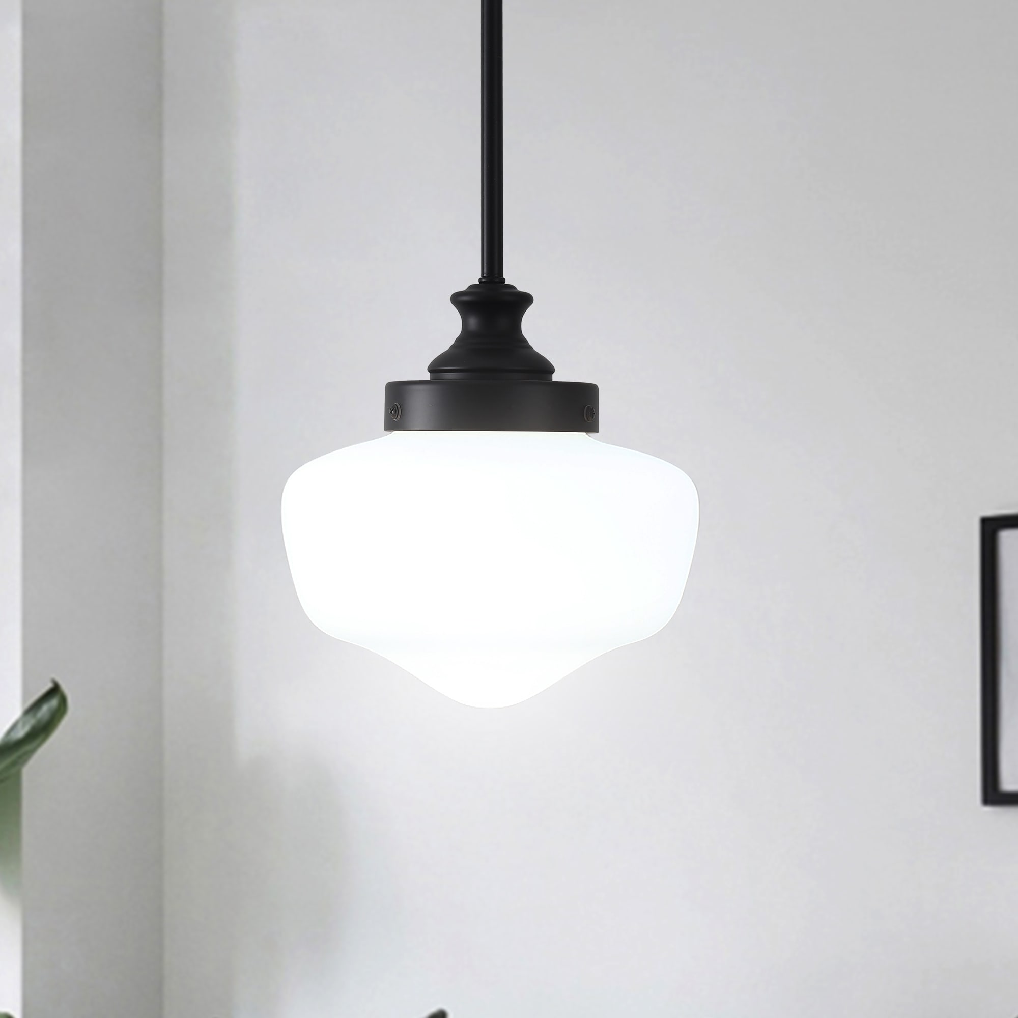1-Light Metal Frame Acorn Shape Hanging Pendant Light with Glass Shade