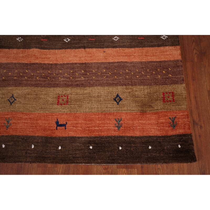 Striped Gabbeh Indian Area Rug Hand-Knotted Wool Carpet - 5'3"x 7'10"