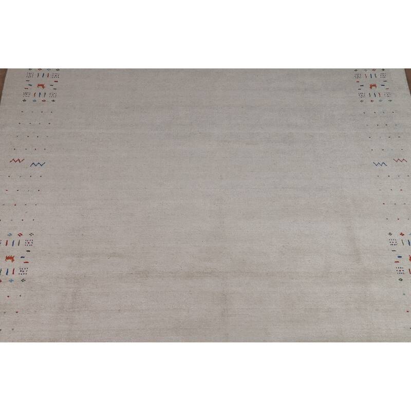 Tribal Gabbeh Oriental Area Rug Handmade Beige Silk Carpet - 8'10" x 11'6"
