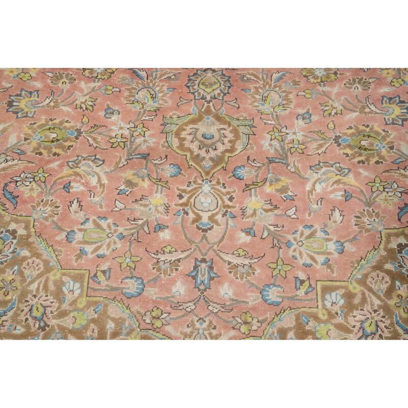 Hand Knotted Oriental 100% Wool Carpet Traditional Floral Pink Kerman Area Rug - 12' 9'' X 9' 8''