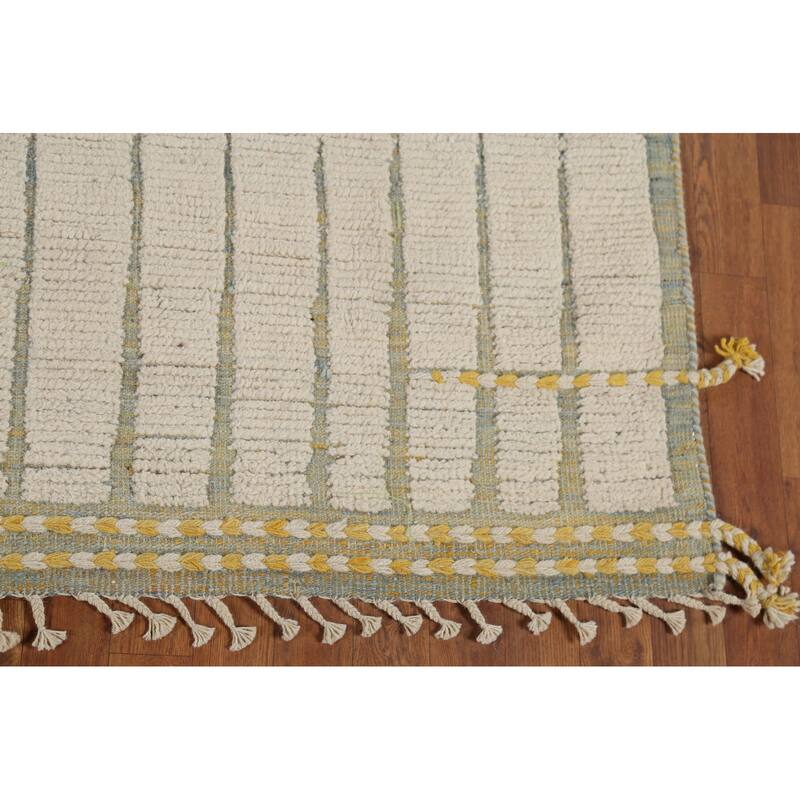 Ivory Striped Moroccan Area Rug Handmade Wool Carpet - 6'2"x 10'4"