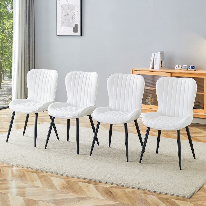 The White Minimalist Ergonomic Dining Chair Comes In A Pack of 4, With A Comfortable Design Of Extended And Curved Seat Cushions - White