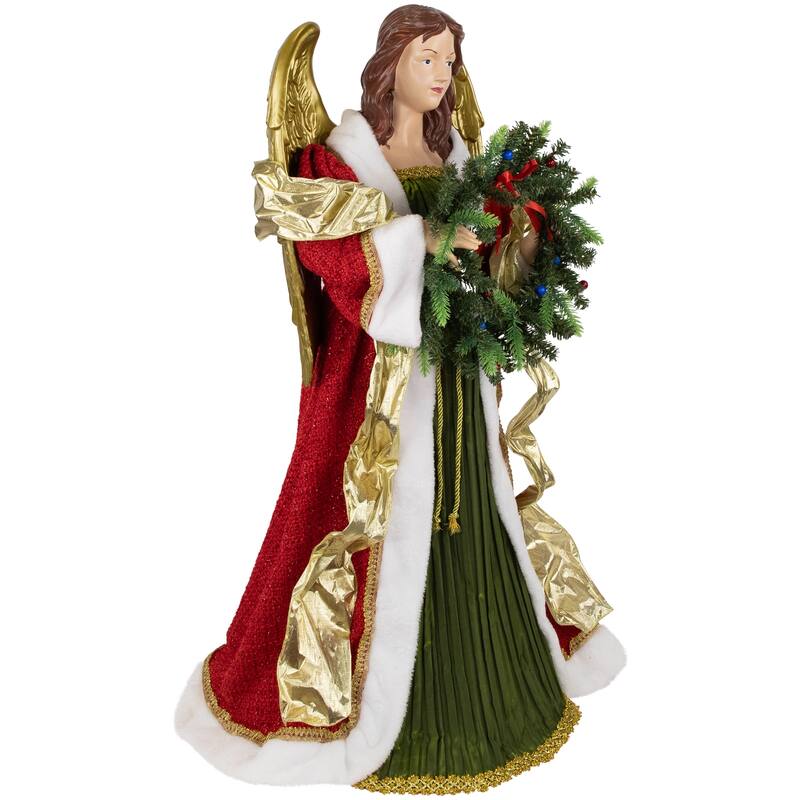 Commercial Size Angel Christmas Tree Topper with Wreath - 3' - Red and Green - Unlit