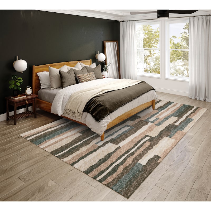 Indoor/ Outdoor Addison Bravado Abstract Striped Washable Area Rug - 10' x 14' - Earth