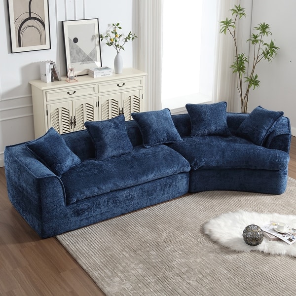 Boucle Upholstered Oversized 3 Seater Comfy Sofa Unique Double Seat and Corner Construction for Apartment - Navy