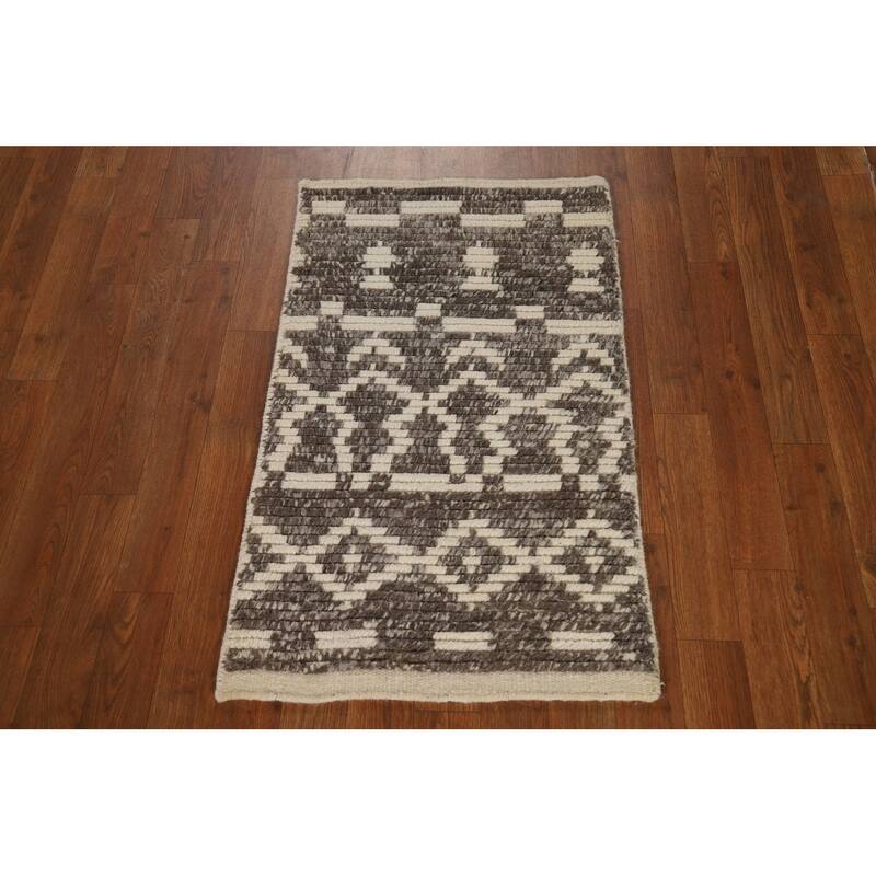 Striped Moroccan Oriental Rug Hand-Knotted Foyer Wool Carpet - 2'0"x 3'0"