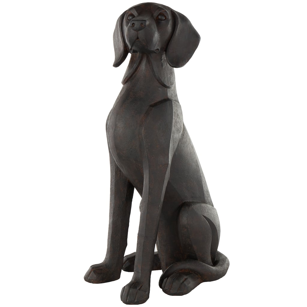 Resin Dog Sitting Decorative Sculpture with Copper Shadings - Dark Brown - Roche River Decor - 17"W x 10"L x 30"H