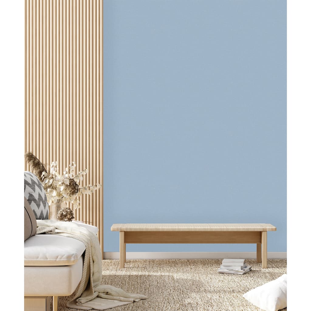 Light Blue Grasscloth Smooth Fabric Wallpaper, Aqua Coastal Linen Style Accent - Double Roll