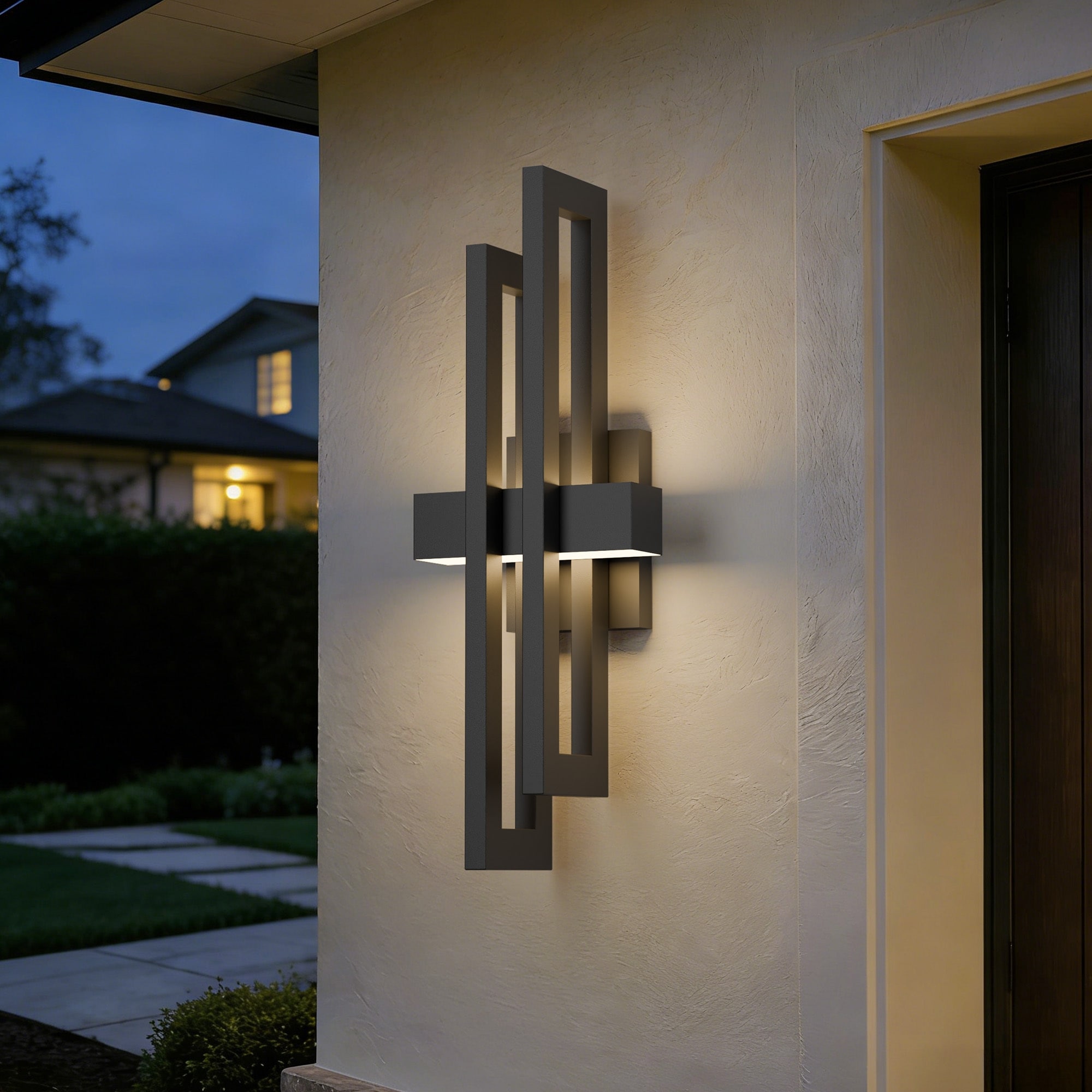 Modern Geometric Matte Black LED Flush Mount Wall Sconce Set of 2 or 1