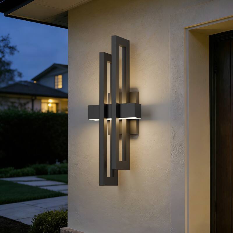 Modern Geometric Matte Black LED Flush Mount Wall Sconce Set of 2 or 1 - 23.6inch