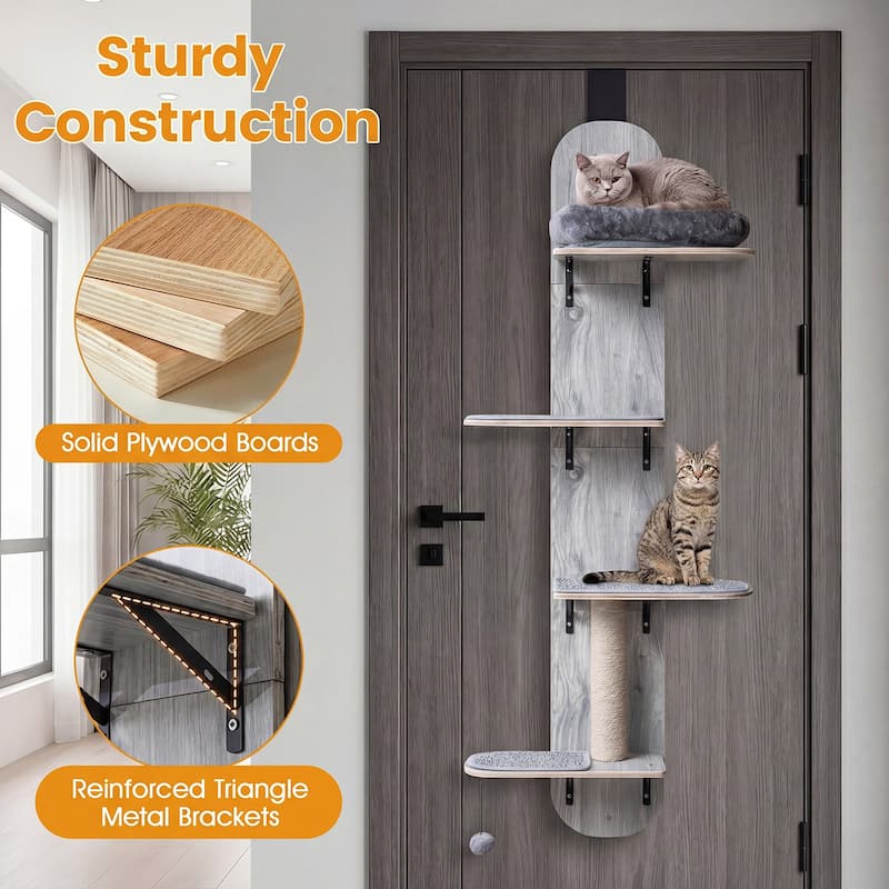 Gymax Door Hanging Cat Climber w/Plush Bed Scratching Post Carpeted