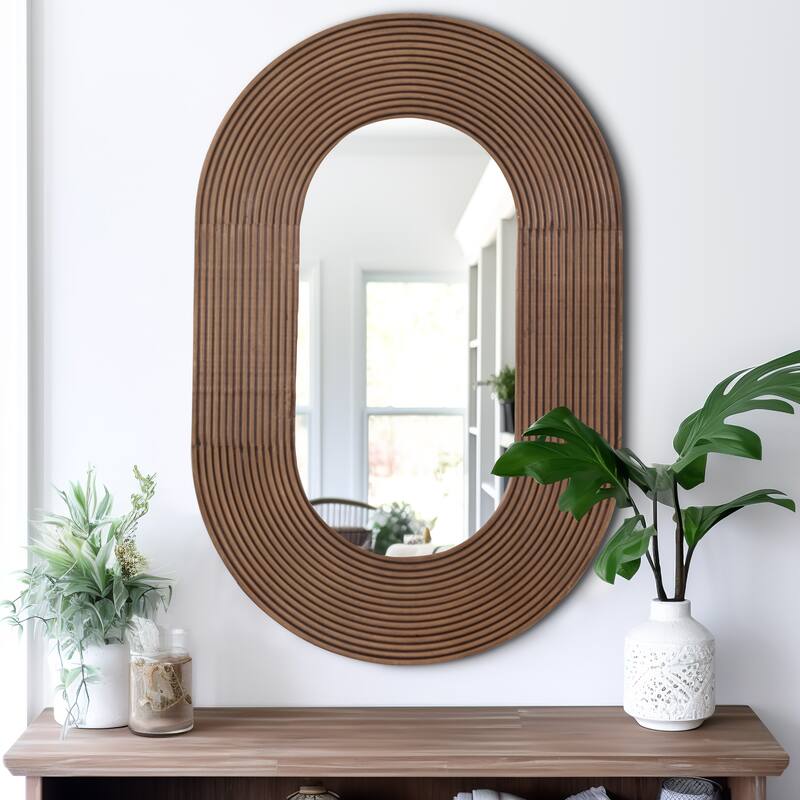 Sagebrook Home Large 24"x36" Wall Mirror, Modern Elliptical Design, Chocolate Brown, Home Decor Accent Piece - 24" x 1" x 36" - Ribbed Brown - 24" x 1" x 36"