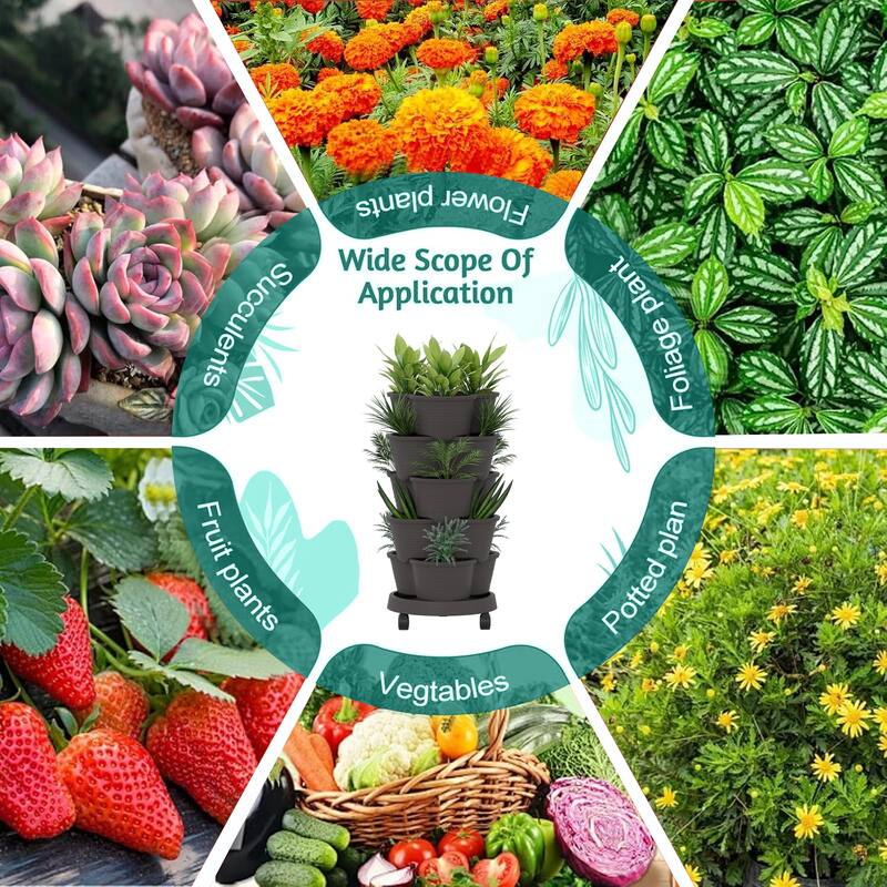 Vertical Strawberry Planter 5 Tier Hanging Vertical Gardening Planter Stackable Garden Tower Pot for Strawberries Flowers