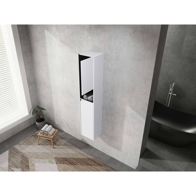 Modern Wall-Mounted Bathroom Side Cabinet with Soft-Close Doors, Floating Design, 6 Storage Compartments, 12-Inch Width
