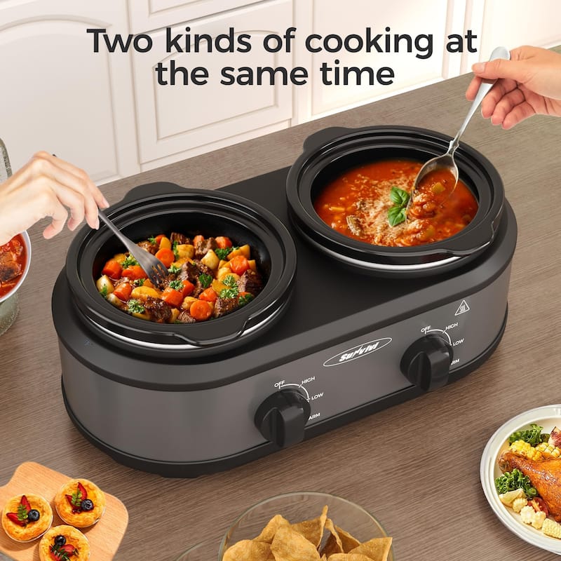 Dual Slow Cooker, Buffet Servers and Warmer, Gray