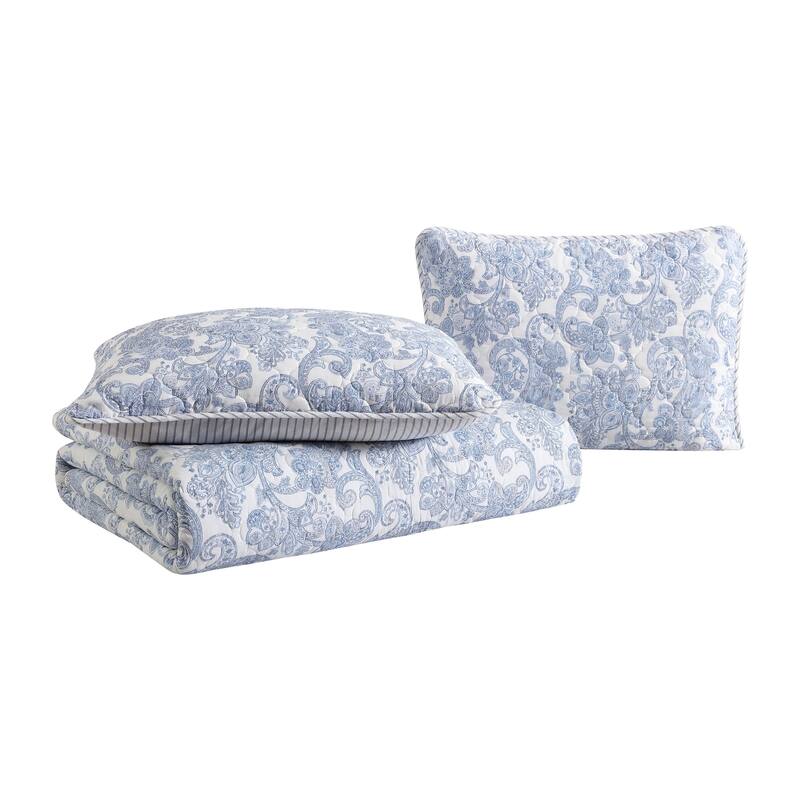 Stone Cottage Field Of Paisley Cotton Reversible Blue Quilt Set