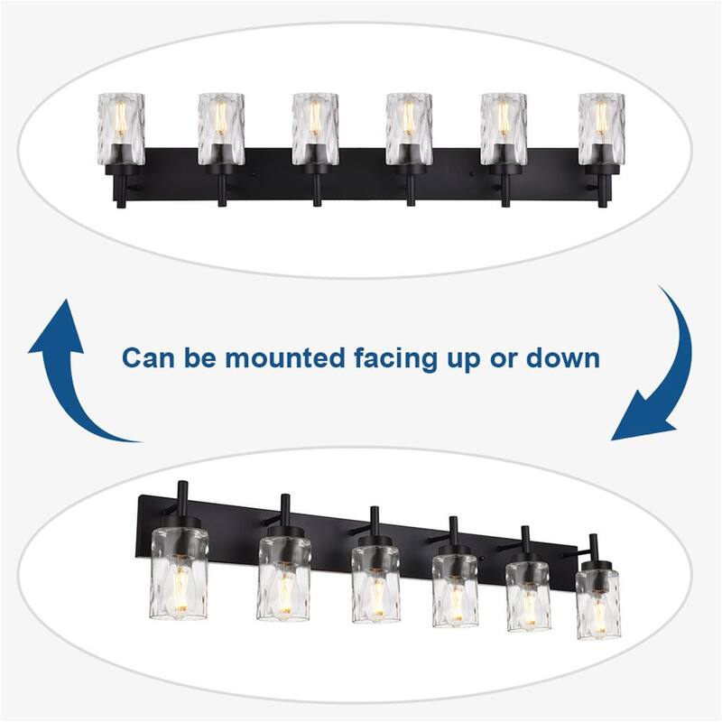 6-Light Black Vanity Light with Hammered Glass