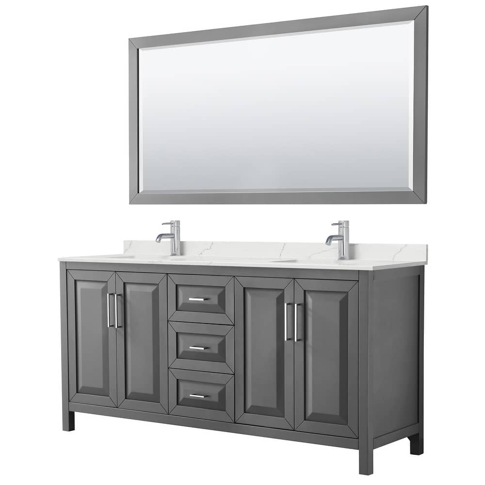 Daria 72-inch Double Vanity, Single Hole Quartz Top, 70-inch Mirror