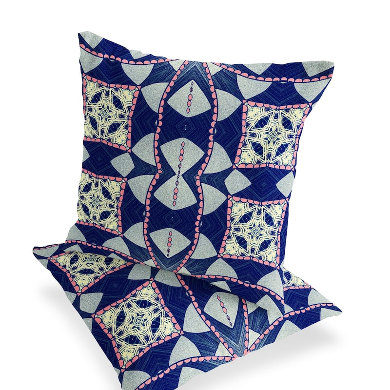 HomeRoots Set of Two 16" X 16" Blue and Pink Blown Seam Eclectic Indoor Outdoor Throw Pillow - 16.00' X '16.00' X '5.00