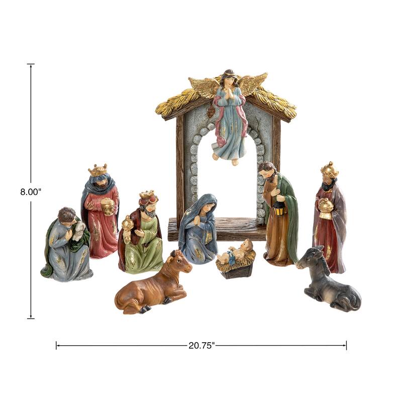 Glitzhome 11 Piece Multi-Colored Resin Nativity Figurine Set