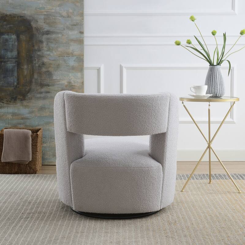 Swivel Barrel Chair with Soft Teddy Fabric, Comfy Round Accent Chair for Living Room