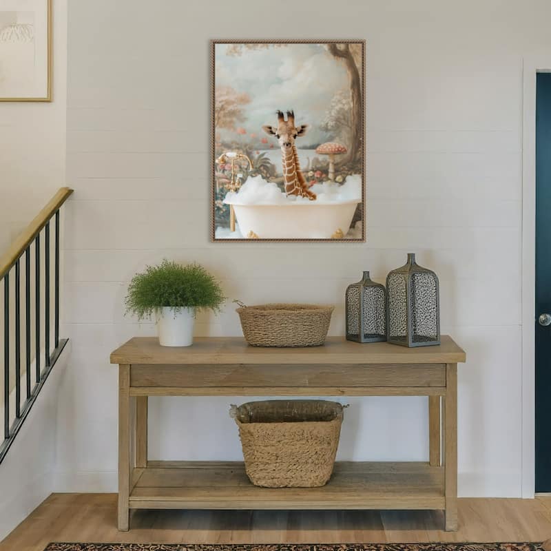 Whimsical Giraffe Soak by Niky Rahner Framed Canvas Wall Art