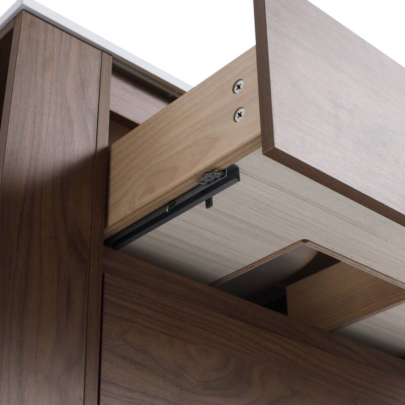 30" Wall-Mounted Bathroom Vanity with Gel Basin, Soft-Close 2/3 Extended Drawers, Adjustable Side Rack