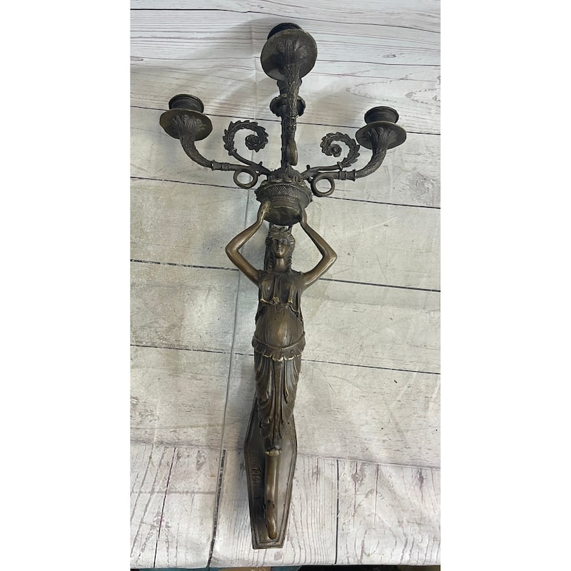 Wall Mounted Hanging Figural Female Bronze Metal Candle Holder Candelabra Sconce Sculpture