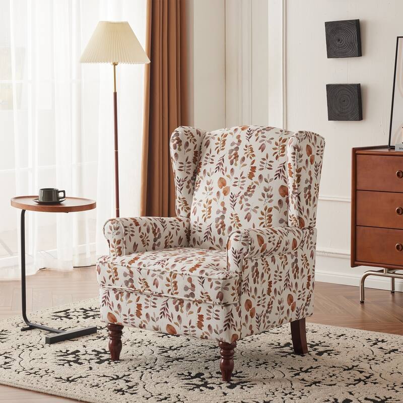 Erommy Modern Accent Chair, High Back Armchair, Upholstered Fabric Button Single Sofa with Wooden Legs for Living Room
